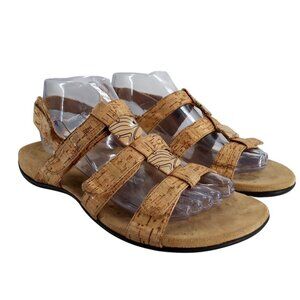 Vionic Amber Cork Beige Gold Adjustable Comfort Sandals Size 8 Bead Orthopedic